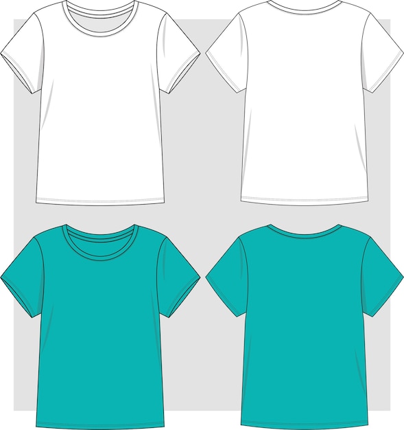 Girls Basic round neck short sleeve flat sketch