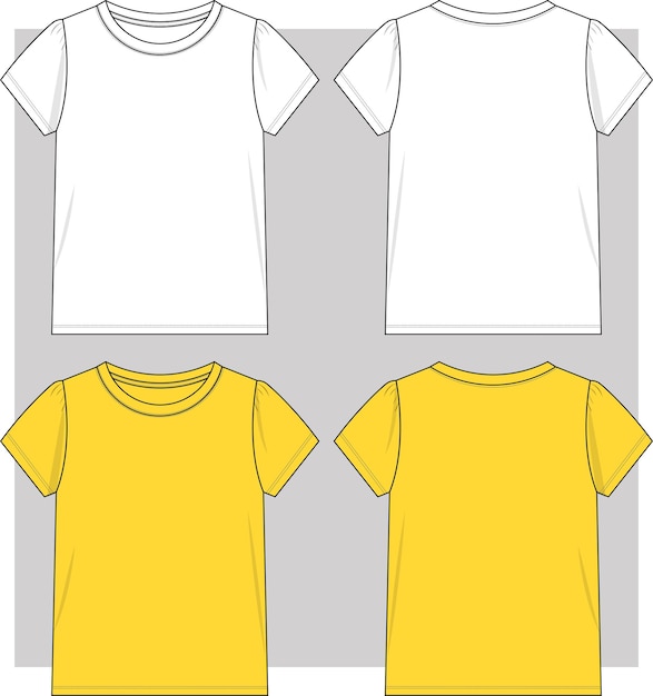 Girls basic short sleeve t shirt flat sketch