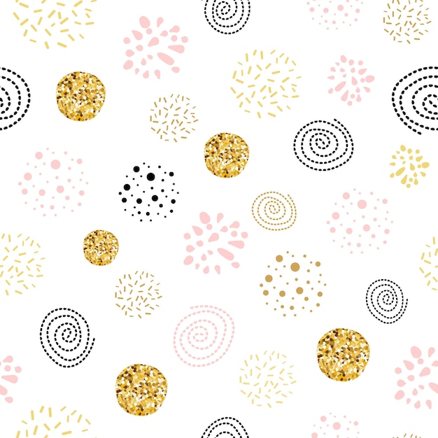 Girls boss Cute seamless pattern polka dot abstract ornament decorated golden pink black circles round shapes Vector illustration for wallpaper wrap Gold dots sparkles shining dots background