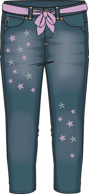 GIRLS BOTTOM WEAR DENIM JEANS PANT VECTOR ILLUSTRATION