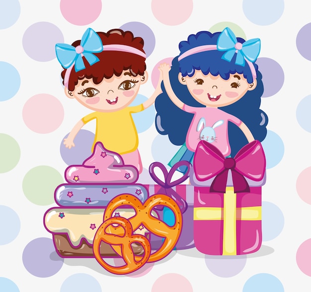 Girls and candies cartoons