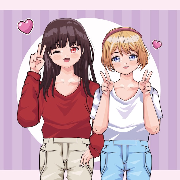 girls couple anime style characters