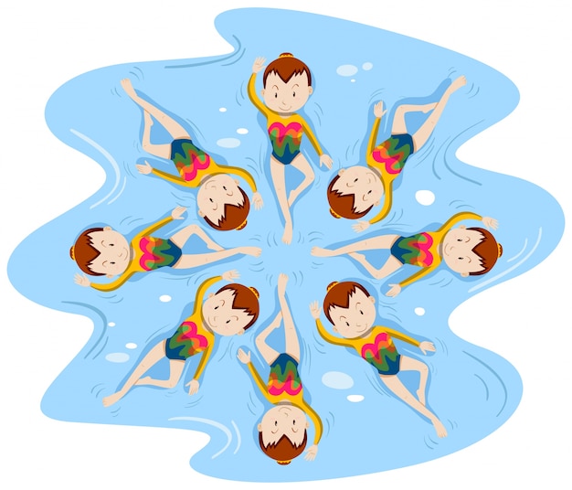 Vector girls doing synchronised swimming in team