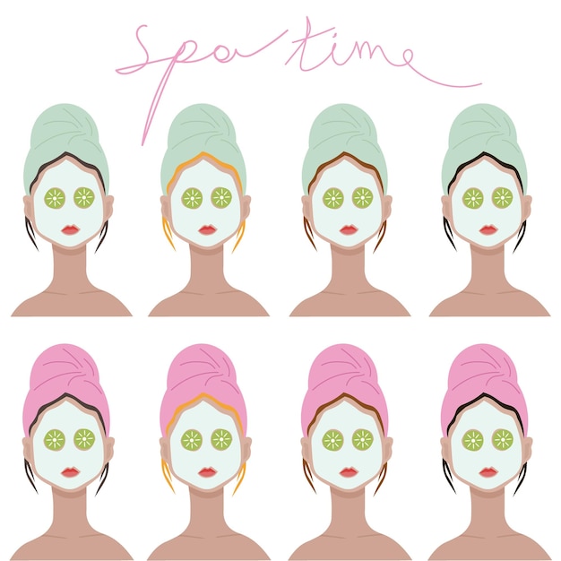 Vector girls doing their skincare spa time cute vector illustration