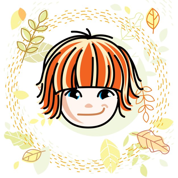 Girls face, human head. Vector character, beautiful red-haired teenager with stylish haircut.