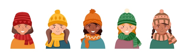 Vector girls in hats and scarfs