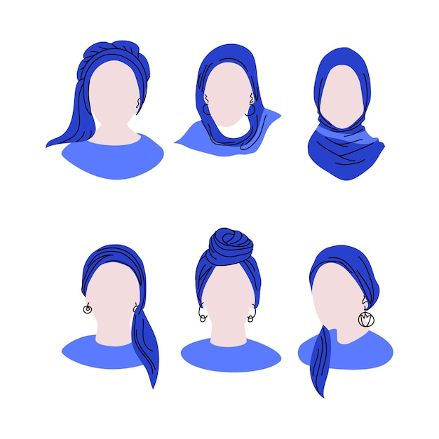 Girls, muslim woman without facial features in a headscarf, social media profile pictures