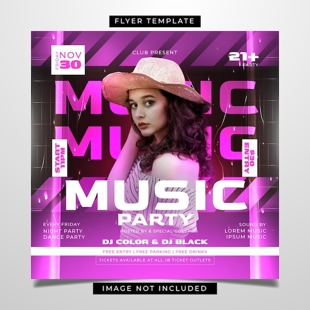 Girls pink night music party flyer template