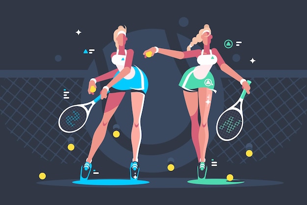 Girls play tennis illustration