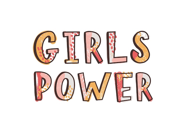 Girls Power inspirational phrase, slogan, quote or message handwritten with funky calligraphic font. Creative hand lettering