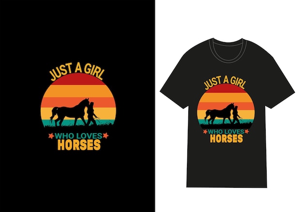 a girls shirt with a horse and a sunset on it