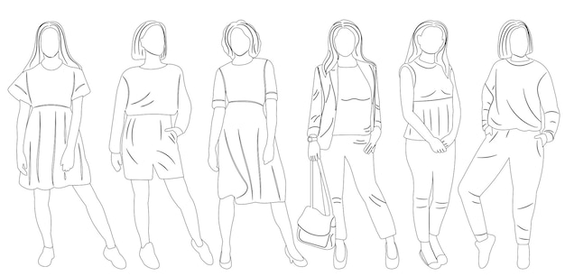 Girls sketch outline isolated vector