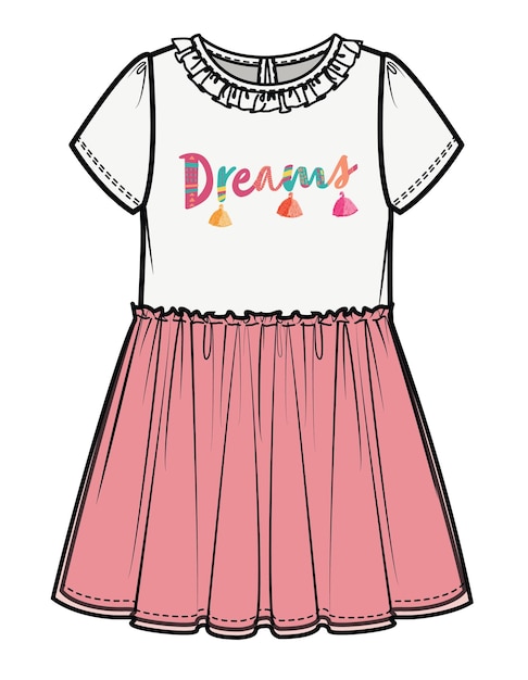 GIRLS AND TEENS FASHION WEAR DRESS VECTOR ILLUSTRATION