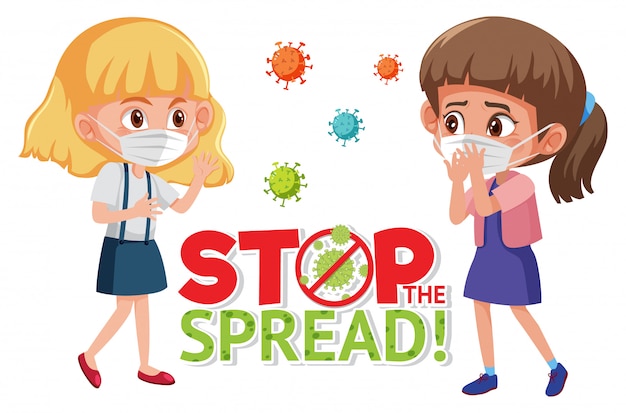 Girls wearing with stop spreading virus sign