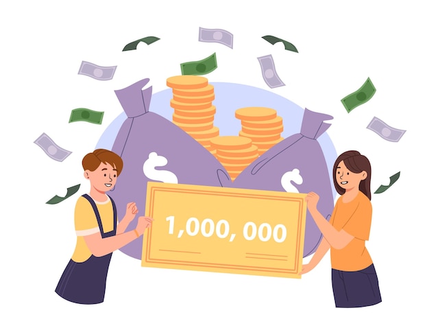 Girls wins money vector concept