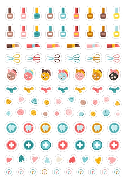 Girly beauty and health sticker pack Collection sticker illustrations for planner Manicure makeup