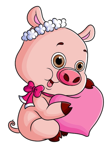 The girly pig is hugging the heart love of illustration