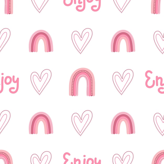 Girly rainbow vector seamless pattern with lettering