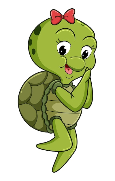 The girly turtle with the ribbon clip is standing of illustration