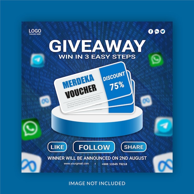 Give Away Win In Easy Three Steps Instagram Banner Social Media Post Template