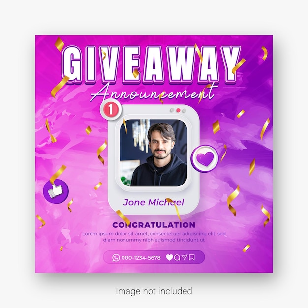 Vector give away winner banner social media post template