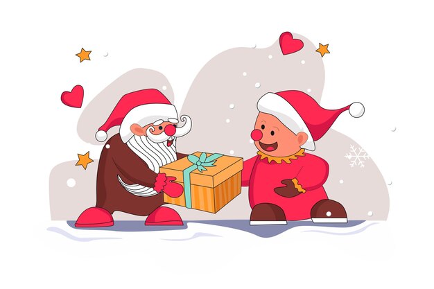 Vector give gifts to the kids merry christmas flat vectors