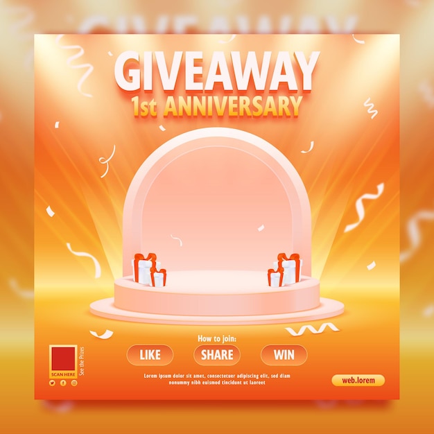 Giveaway anniversary with podium and spotlight background template