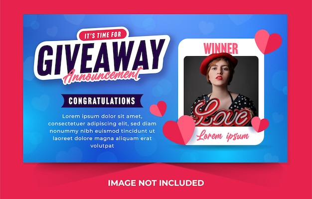 Giveaway announcement concept for banner design template with valentine's day theme