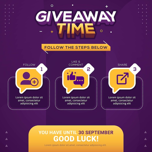 Giveaway steps for social media contest design concept