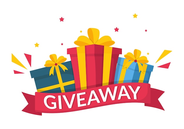 Giveaway Template Hand Drawn Cartoon Flat Illustration with Win a Prize and Gift Box Design