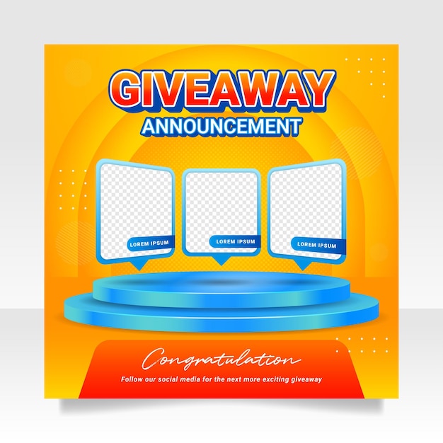 Giveaway winner announcement social media post banner template