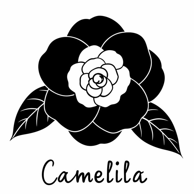 Vector the given camellia with phrase camellia should be displayed using a playful and friendly font the