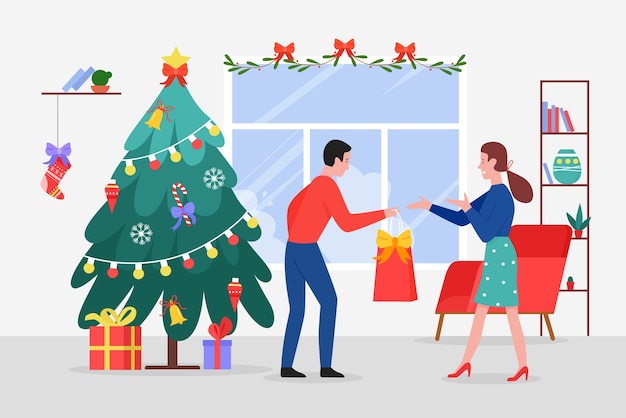 Giving Christmas gifts illustration