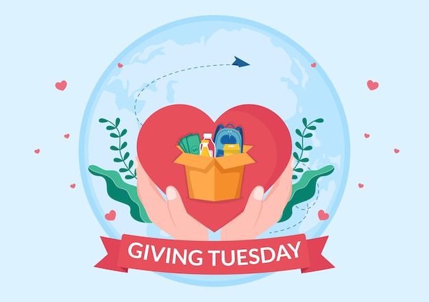 Giving Tuesday Celebration with Give gifts to Encourage People to Donate in Hand Drawn Illustration