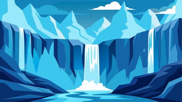 Vector glacial waterfalls cascade down the walls creating a stunning display of frozen motion