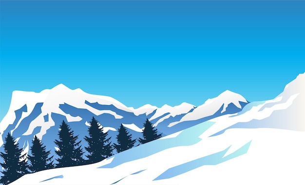 Glacier Ice Mountain with Trees Illustration