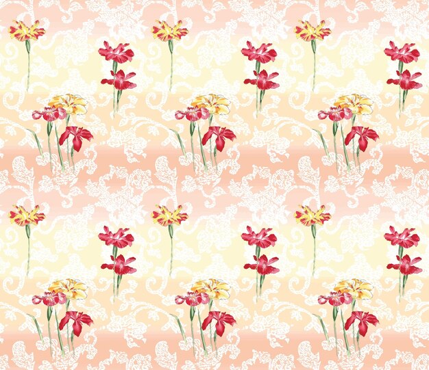 Vector gladiolus seamless floral pattern