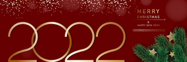 Glamorous Christmas banner with fir branches Merry Christmas and happy new year banner 2022