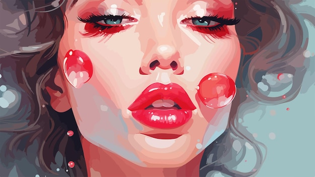 Glamorous Closeup of Beautiful Young Woman with Sugar Lips in Vector Illustration