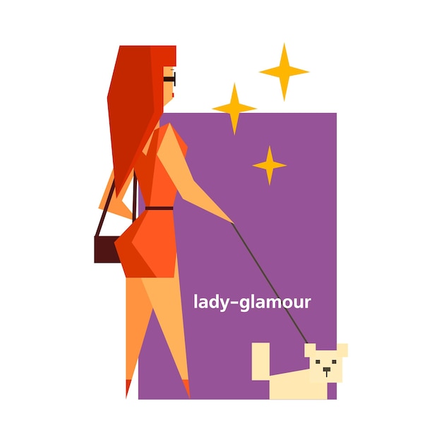 Glamorous Lady  Abstract Figure Flat Illustration Design  With Text