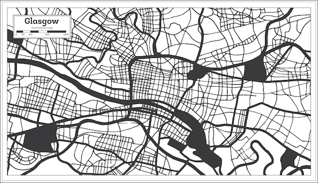 Glasgow Great Britain City Map in Black and White Color in Retro Style Outline Map