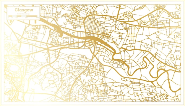 Glasgow Scotland City Map in Retro Style in Golden Color Outline Map