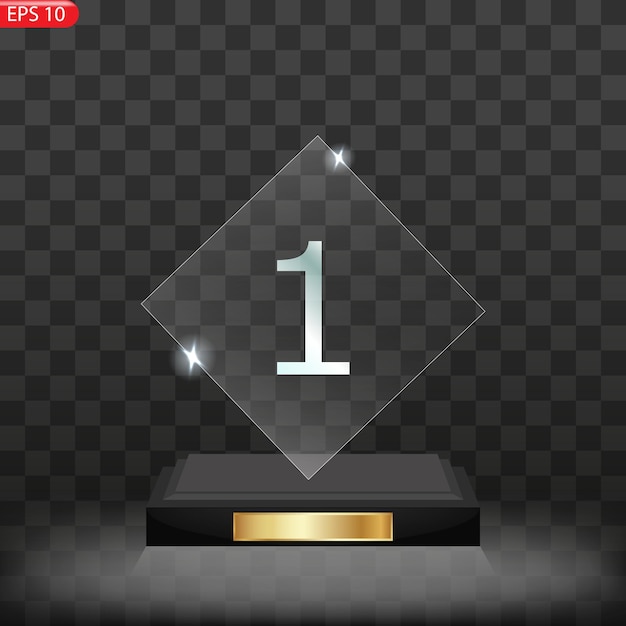 Glass award trophy set Transparent prize template Winner first place concept Vector illustration