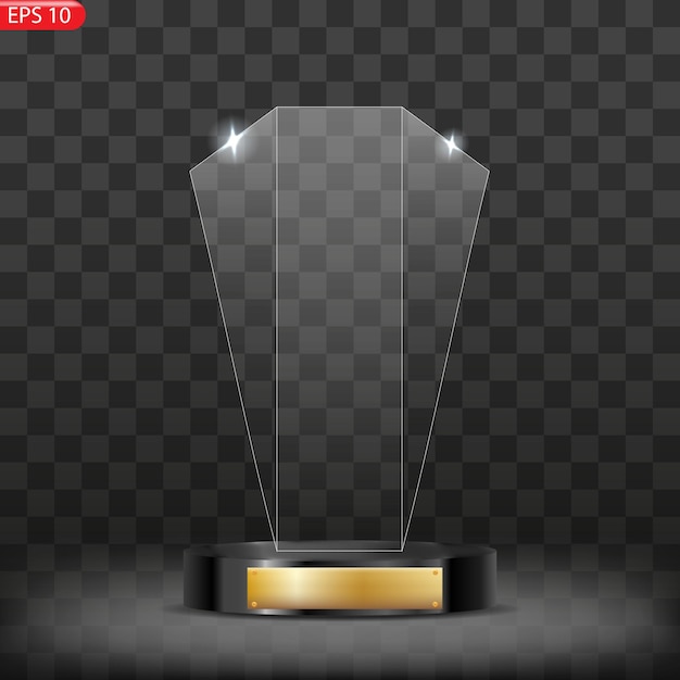 Glass award trophy set Transparent prize template Winner first place concept Vector illustration