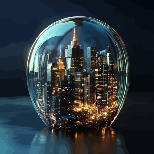 Vector a glass ball with a city in the background