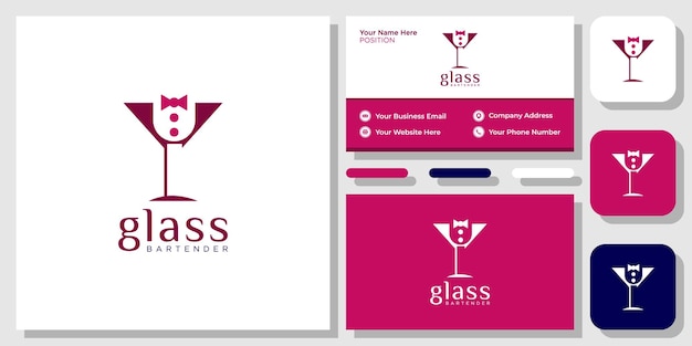 Glass Bartender barkeeper barista cafe cocktail juice ice wine with business card template