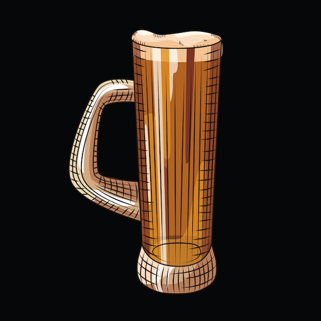 Glass of beer isolated. Full beer mug in hand drawn style on black background.