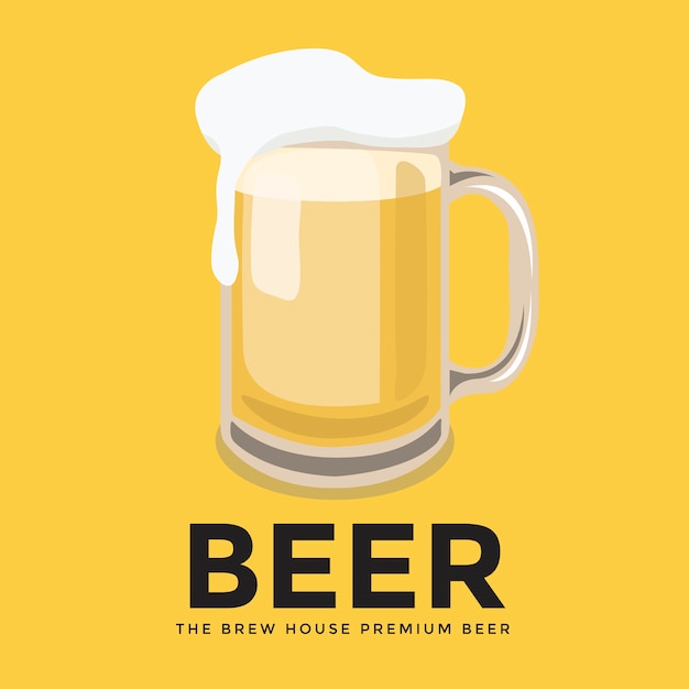 Glass of beer with foam on yellow background