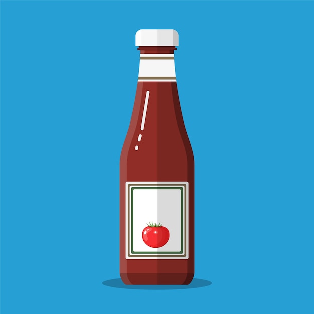 Vector glass bottle of traditional tomato ketchup. vector illustration in flat style