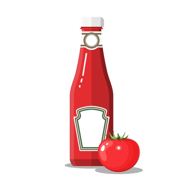 Glass bottle of traditional tomato ketchup